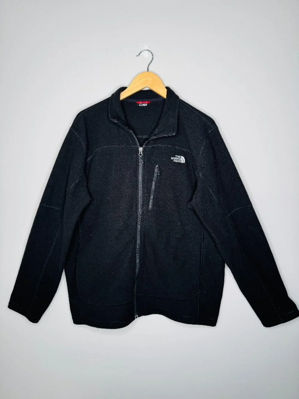 The North Face Black Fleece Full Zip Jacket Mens XL Zip Chest Pocket Missing Car